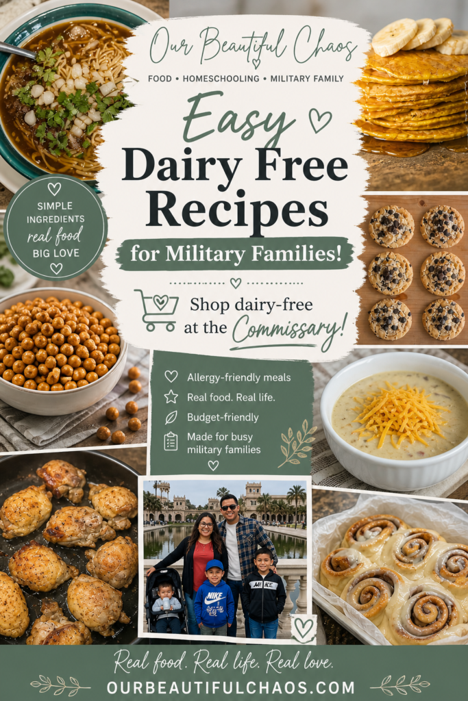Pin this and get Dairy-Free Recipes for the Military, Military Family Life, Allergy-Friendly shopping at the Commissary and more! With Julie from Our Beautiful Chaos - ourbeautifulchaos.com